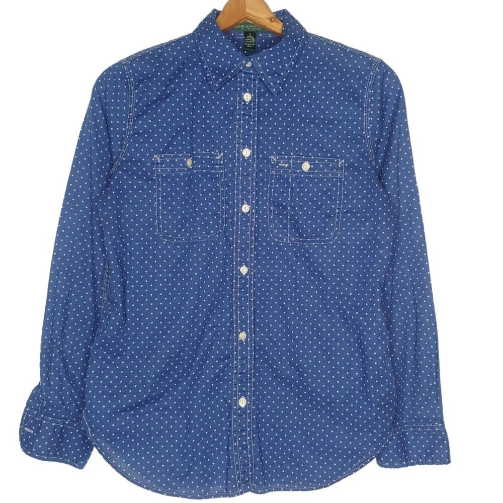 Lauren Ralph Lauren Blue Polka Dot Button-Down Shirt